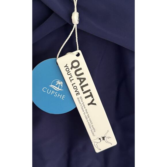 CUPSHE‎ One Piece Navy Blue Ruched Adjustable Straps Swimsuit Size Large NWT - Picture 4 of 9